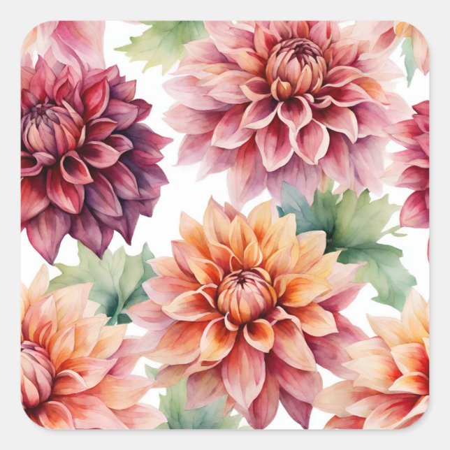 Pegatina Cuadrada Dahlia Painting (Anverso)