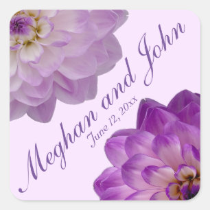 Pegatina Cuadrada Dahlia Purple Lavender Lilac Boda Floral