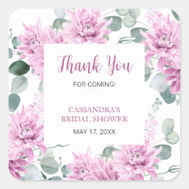 Pegatina Cuadrada Dahlia Púrpura Eucalipto Botánico Baby Shower Nupc
