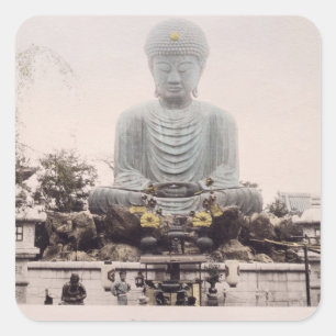 Pegatina Cuadrada Daibutsu en Kobe, c.1880 (albumen coloreado a mano