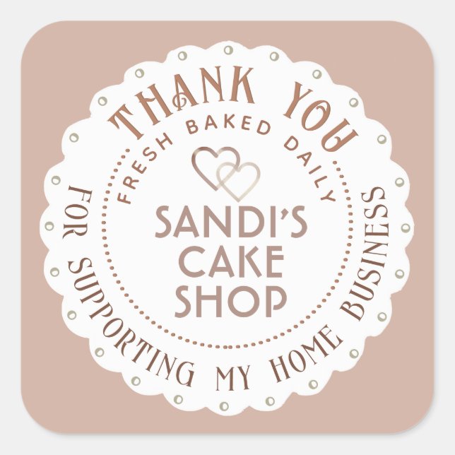 Pegatina Cuadrada Dainty White Scallop Gracias A Casa Business Heart (Anverso)