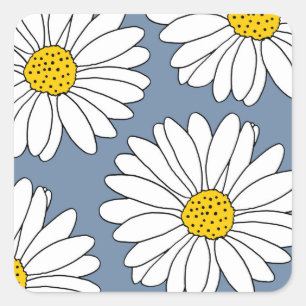 Pegatina Cuadrada Daisies amarillos azules y blancos