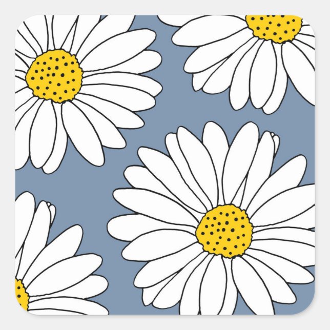 Pegatina Cuadrada Daisies amarillos azules y blancos (Anverso)