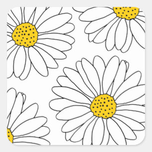 Pegatina Cuadrada Daisies amarillos y blancos