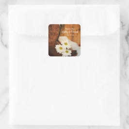 Pegatina Cuadrada Daisies Cowboy Boots Boda Gracias Etiquetas Favori
