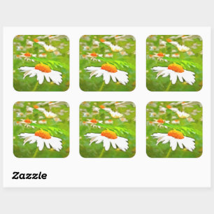 Pegatina Cuadrada Daisies del jardín blanco brillante y brillante ar