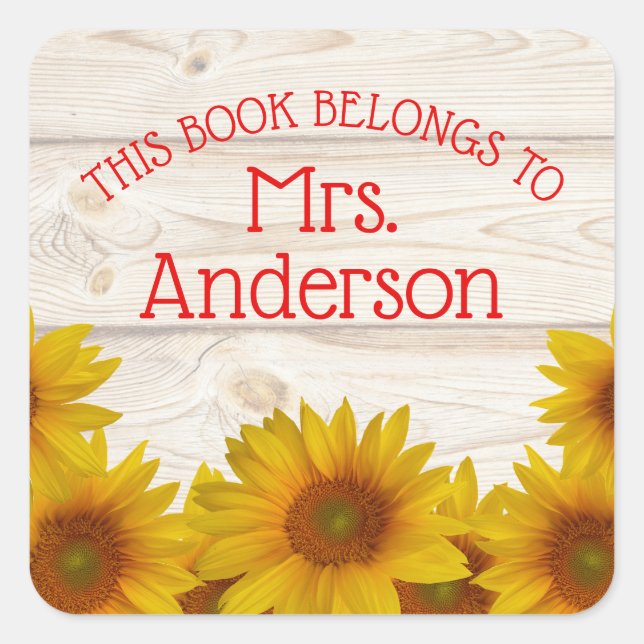 Pegatina Cuadrada Daisies en Shiplap | Este libro pertenece a (Anverso)