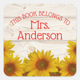 Pegatina Cuadrada Daisies en Shiplap | Este libro pertenece a