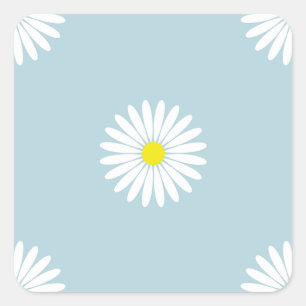 Pegatina Cuadrada Daisies Modelo Lg ilustrativo en azul pálido