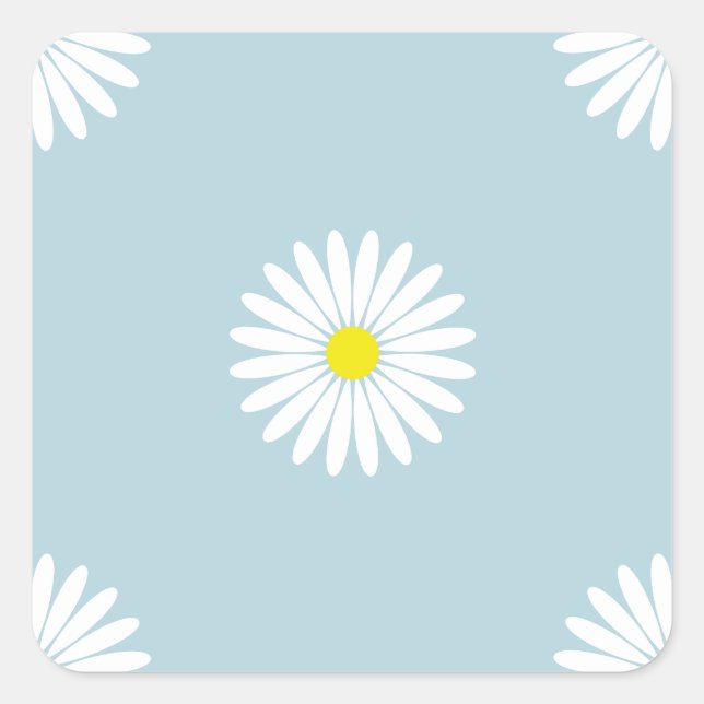 Pegatina Cuadrada Daisies Modelo Lg ilustrativo en azul pálido (Anverso)