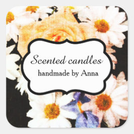 Pegatina Cuadrada Daisies y amarillo rosa floral