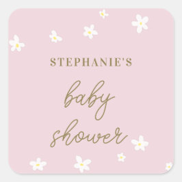 Pegatina Cuadrada Daisy Daisy Pink Gold Caligraphy Baby Girl Shower