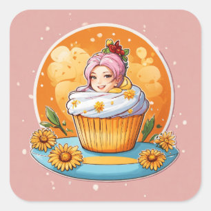 Pegatina Cuadrada Daisy Delight Cupcake
