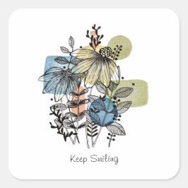 Pegatina Cuadrada Daisy Doodle En Tinta Y Acuarela
