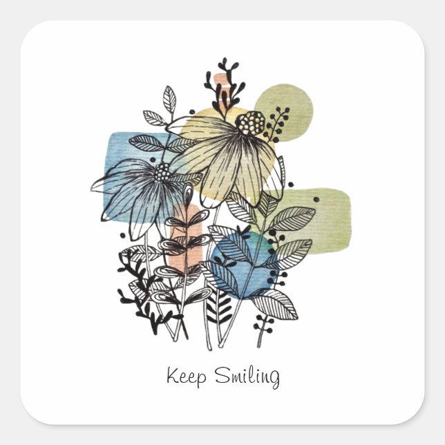 Pegatina Cuadrada Daisy Doodle En Tinta Y Acuarela (Anverso)