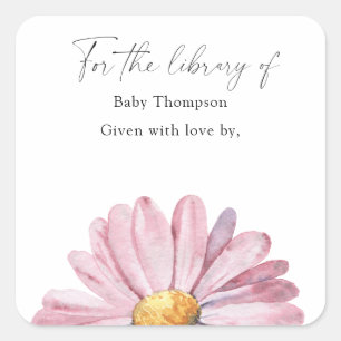 Pegatina Cuadrada Daisy - Ex libris para baby shower, libros para be