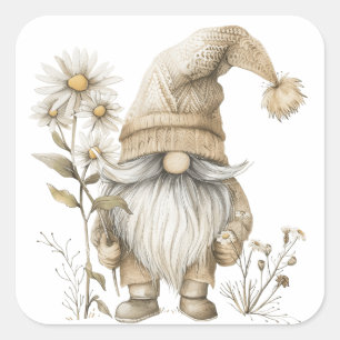 Pegatina Cuadrada Daisy Floral Gnome