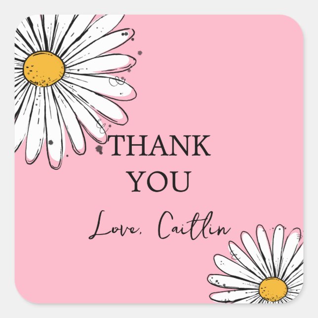 Pegatina Cuadrada Daisy inky art editable (Anverso)