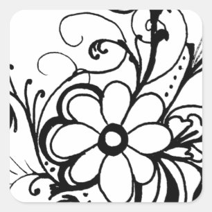 Pegatina Cuadrada daisy negro.png