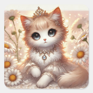 Pegatina Cuadrada Daisy Princess Cat