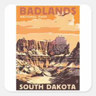 Pegatina Cuadrada Dakota de Badlands - Viajes de época