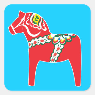 Pegatina Cuadrada Dalahäst - Caballo Dala Sueco Tradicional