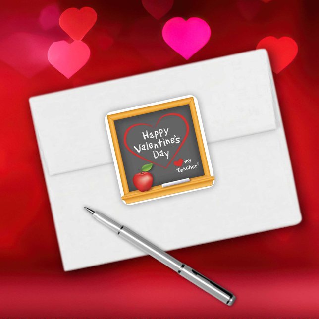 Pegatina Cuadrada ¡Dale a tu profesor un feliz día de San Valentín! (Give Your Teacher a Happy Valentine's Day!  Square Sticker)