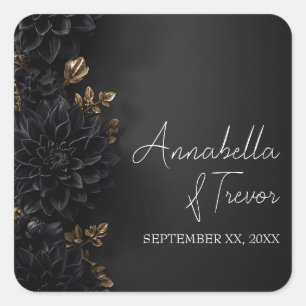 Pegatina Cuadrada Dalias Negras y Floral Moody Nombre Personalizado