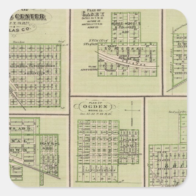 Pegatina Cuadrada Dallas Center, Casey, DeSoto, Dexter (Anverso)