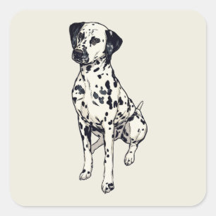 Pegatina Cuadrada Dálmata Sparky Pop Art de medio tono Perro Cómic