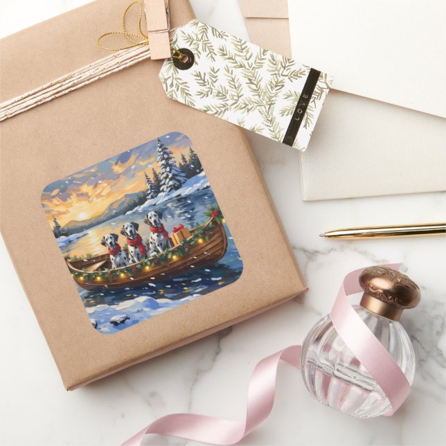 Pegatina Cuadrada Dalmatian Christmas Boat Holiday (Regalar)