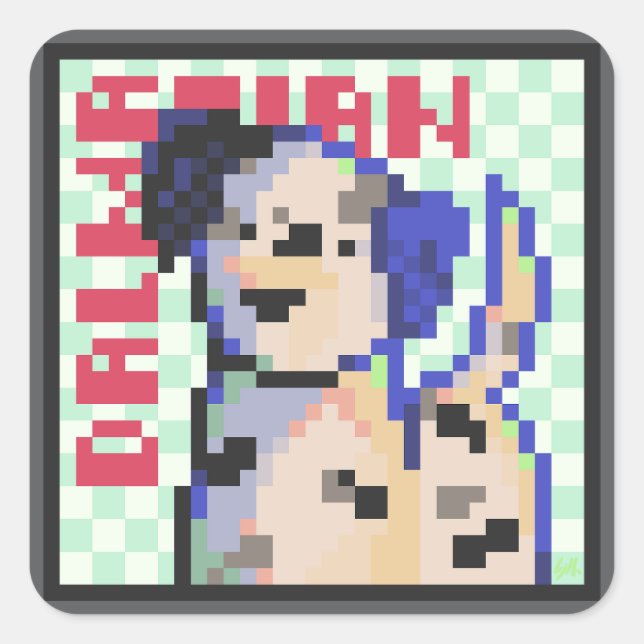 Pegatina Cuadrada Dalmatian, dalmatiër, Pixel Art, pixelart (Anverso)