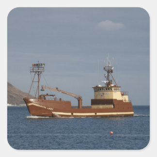 Pegatina Cuadrada Dama ártica, bote de cangrejo en puerto holandés,
