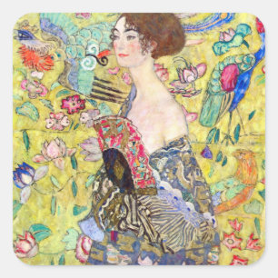 Pegatina Cuadrada Dama con admirador de Gustav Klimt, japonés vintag