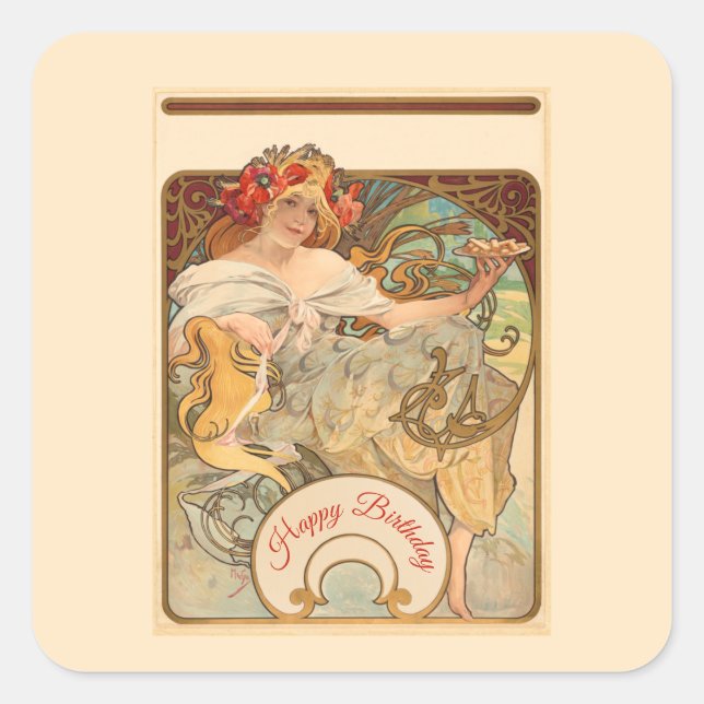 Pegatina Cuadrada Dama con cachorros en el pelo (Anverso)