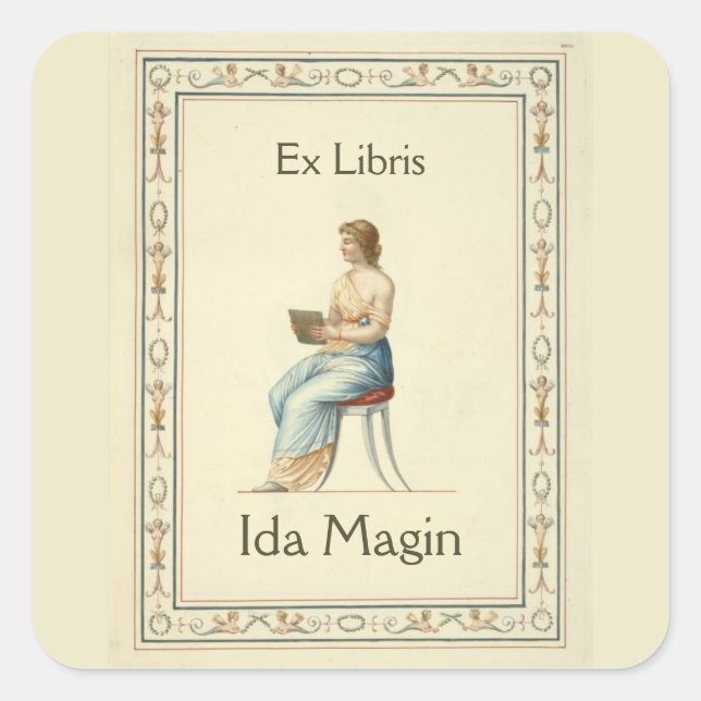 Pegatina Cuadrada Dama de época editable en una placa de herramienta (Anverso)