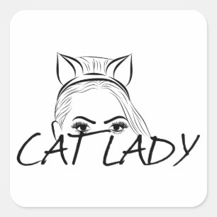 Pegatina Cuadrada Dama de gato de búsqueda