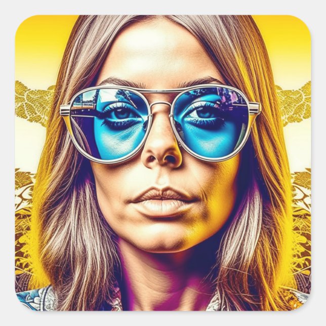 Pegatina Cuadrada Dama de Guay con gafas de sol azules (Anverso)