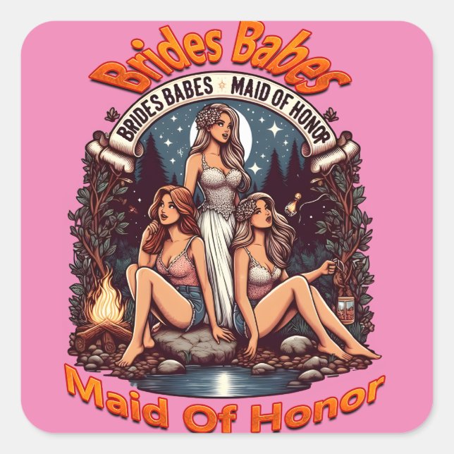 Pegatina Cuadrada Dama de Honor Orgullo Una Fiesta Bridal de Celebra (Anverso)