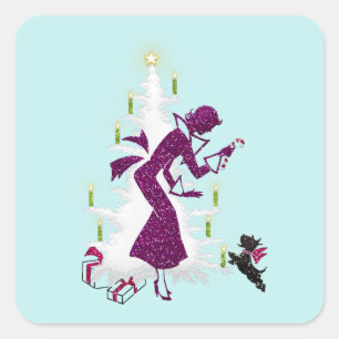 Pegatina Cuadrada Dama de la Vintage de 1950