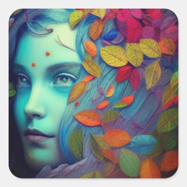 Pegatina Cuadrada Dama de las hojas (Anverso)