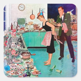 Pegatina Cuadrada Dama de limpieza de época retro