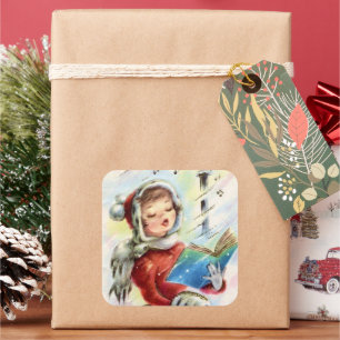 Pegatina Cuadrada dama de Navidad retro