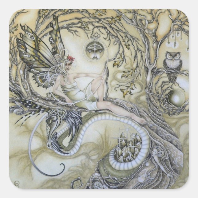 Pegatina Cuadrada Dama del bosque (Anverso)