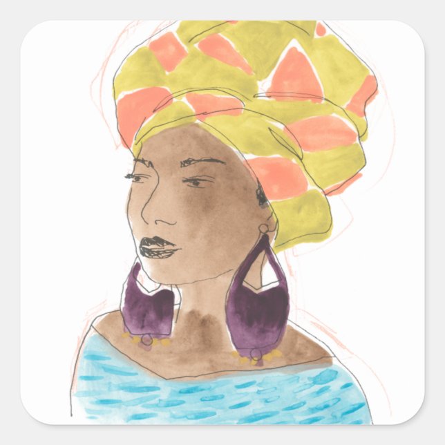 Pegatina Cuadrada Dama fuerte y bella (Anverso)