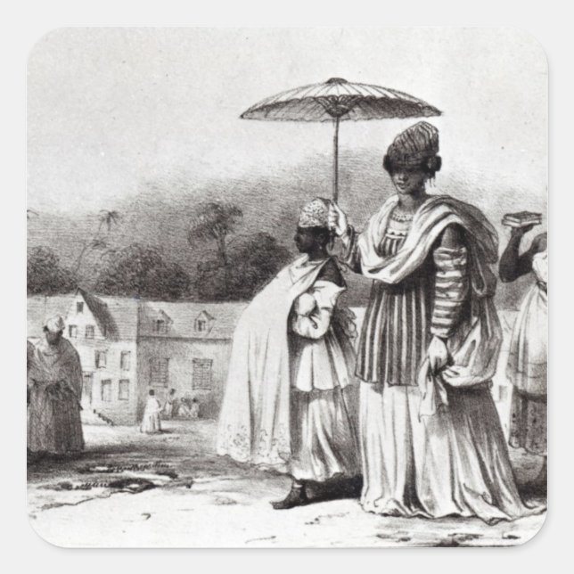 Pegatina Cuadrada Dama llevando al niño al bautismo (Anverso)