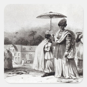 Pegatina Cuadrada Dama llevando al niño al bautismo