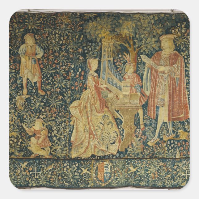 Pegatina Cuadrada Dama tocando el órgano portativo de (Anverso)