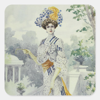 Pegatina Cuadrada Dama victoriana-Vintage Francés Vestido de Moda-Bl