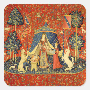 Pegatina Cuadrada Dama y Unicornio Tapiz Medieval: Arte Francés